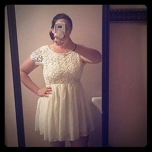 Cream lace top chiffon dress